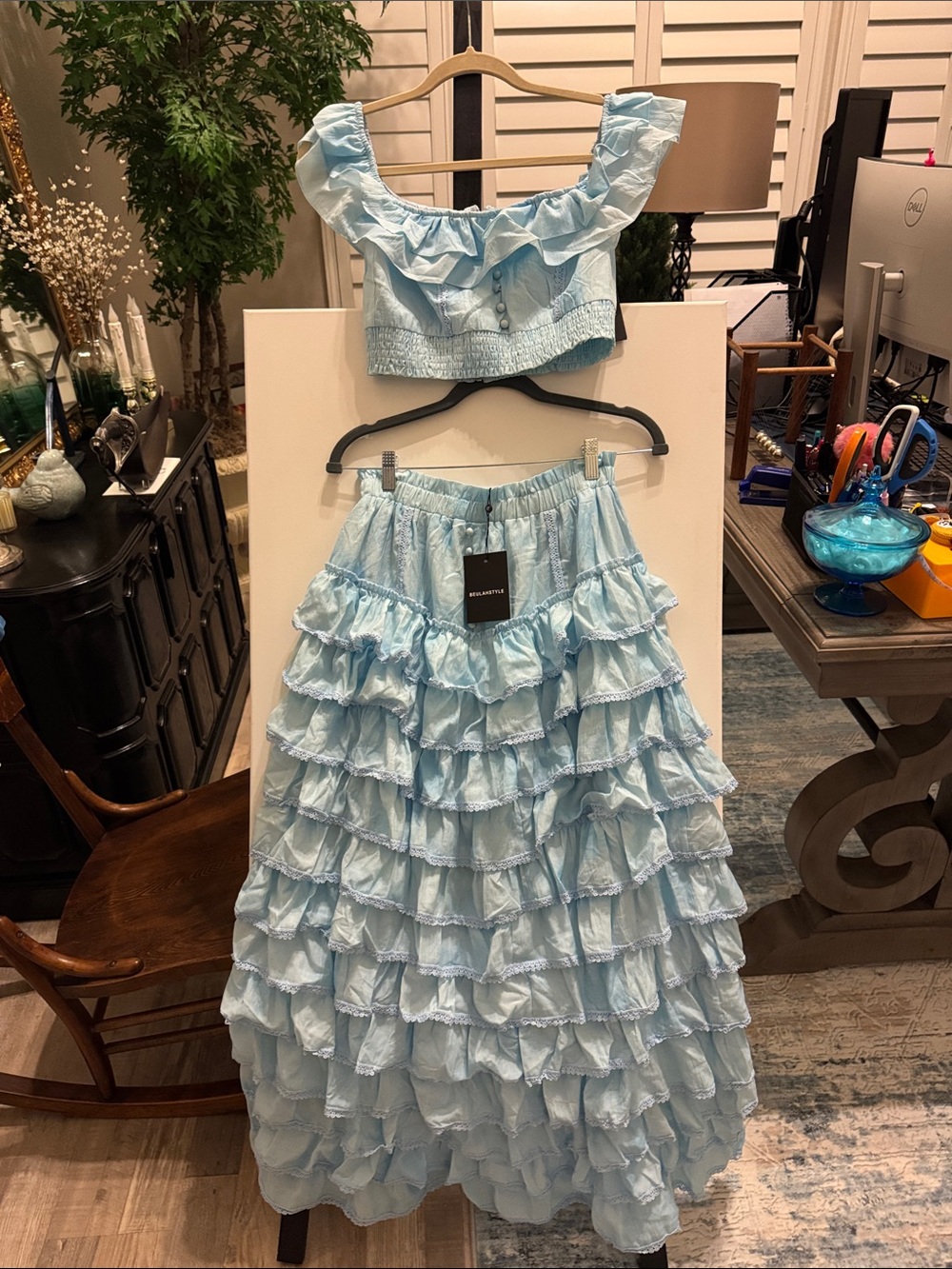 Light Blue Ruffled Maxi Skirt - Women Skirts